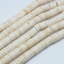 Creamy White Synthetic Turquoise Beads Strands, Heishi Beads, Dyed, Flat Round/Disc, Creamy White, 8x3~4mm, Hole: 1mm, about 110pcs/strand, 15.75 inch