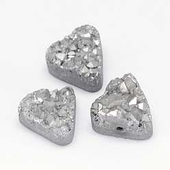 Silver Plated Electroplated Natural Druzy Quartz Crystal Beads, Triangle, Silver Plated, 14x15x8~9mm, Hole: 1.5mm