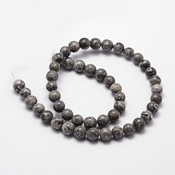 Map Stone Natural Map Stone/Picasso Stone/Picasso Jasper Bead Strands, Round, 12mm, Hole: 1mm, about 31pcs/strand, 14.9 inch~15.1 inch