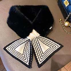 Black Women's Polyester Faux Fur Ornate Neck Warmer Scarf, Winter Autumn Collar Scarf Wrap, Triangle Pattern, Black, 750x140mm