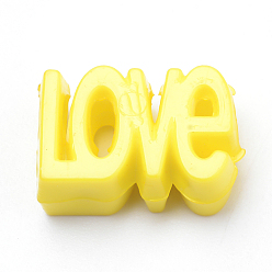 Yellow Opaque Acrylic European Beads, Large Hole, Word Love, Yellow, 16.5x11.5x7mm, Hole: 5mm, about 600pcs/500g