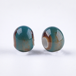 Cadet Blue Handmade Porcelain Beads, Fancy Antique Glazed Porcelain, Round, Cadet Blue, 6~7x5.5~6mm, Hole: 2~2.5mm