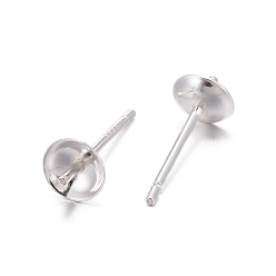 Silver 925 Sterling Silver Stud Earring Findings, For Half Drilled Beads, Silver, 12.5x5mm, Pin: 0.8mm