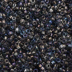 Gris Perles cylindriques en verre, Perles de rocaille, couleurs transparentes arc, trou rond, grises , 1.5~2x1~2mm, Trou: 0.8mm, environ 8000 pcs / sachet , à propos de 1 livre/sac