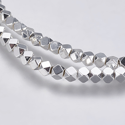 Platinum Plated Electroplate Non-magnetic Synthetic Hematite Bead Strands, Faceted, Cube, Platinum Plated, 3x3x3mm, Hole: 0.5mm, about 133pcs/strand, 16 inch