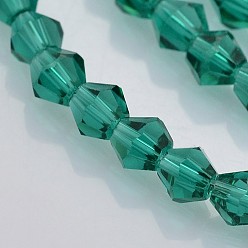 Teal Faceted Bicone Glass Beads Strands, Teal, 3.5x3mm, Hole: 1mm, about 125~130pcs/strand, 13.8 inch