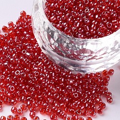 Red Glass Seed Beads, Trans. Colours Lustered, Round, Red, 2mm, Hole: 1mm, 30000pcs/pound