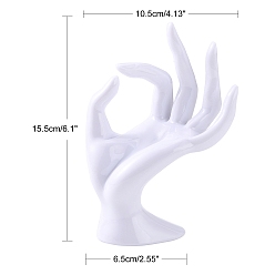 Blanc Modèle de main d'affichage d'anneau en plastique, Pour d'accord, blanc, 10.5x6.5x15.5 cm