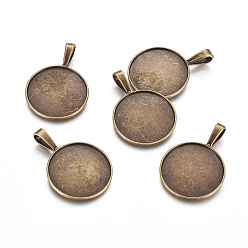 Antique Bronze Tibetan Style Pendant Cabochon Settings, Plain Edge Bezel Cups, DIY Findings for Jewelry Making, Flat Round, Cadmium Free & Lead Free, Antique Bronze, Tray: 25mm, 38x27x2mm, Hole: 5x9mm