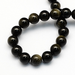 Golden Sheen Obsidian Natural Golden Sheen Obsidian Round Beads Strands, 8.5mm, Hole: 1.2mm, about 47pcs/strand, 15.5 inch