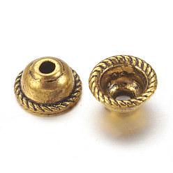 Antique Golden Tibetan Style Alloy Bead Caps, Apetalous, Antique Golden, Lead Free & Cadmium Free & Nickel Free, 8x4mm, Hole: 2mm, Inner diameter: 5mm