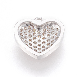 Platinum Brass Micro Pave Cubic Zirconia Charms, Heart, Clear, Platinum, 11.5x12x3mm, Hole: 1.2mm