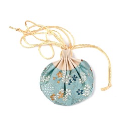 Aigue-marine Porte-monnaie sachet de brocart chinois, sac à bijoux brodé floral avec cordon de serrage, pour femmes filles, aigue-marine, 9.2x12 cm