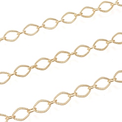 Real 18K Gold Plated Brass Link Chains, Textured, with Spool, Long-Lasting Plated, Soldered, Real 18K Gold Plated, 8.5x6x0.7mm and 5x3.5x1mm, about 16.4 Feet(5m)/roll