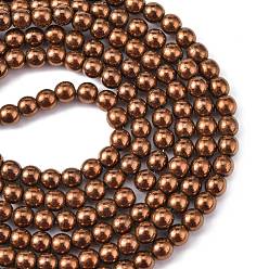 Plaqué Cuivre Non-magnétiques perles d'hématite synthétique brins, Grade a, ronde, cuivre plaqué, 4mm, Trou: 1mm, Environ 95~100 pcs/chapelet, 15.5 pouce