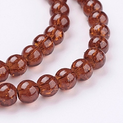 Saddle Brown Spray Painted Crackle Glass Beads Strands, Round, Saddle Brown, 6mm, Hole: 1.3~1.6mm, about 133pcs/strand, 31.4 inch