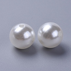 Blanc Perles acryliques en nacre d'imitation , teint, ronde, blanc, 16x15.5mm, trou: 2 mm, environ 250 pièces / livre