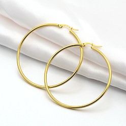 Golden 201 Stainless Steel Big Hoop Earrings, with 304 Stainless Steel Pin, Hypoallergenic Earrings, Ring Shape, Golden, 55x53x2mm, 12 Gauge, Pin: 1x0.6mm