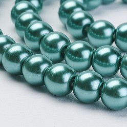 Turquoise Foncé Brins de perles de verre teints écologiques, Grade a, ronde, cordon en coton fileté, turquoise foncé, 6mm, Trou: 1.2~1.5mm, Environ 70 pcs/chapelet, 15.7 pouce