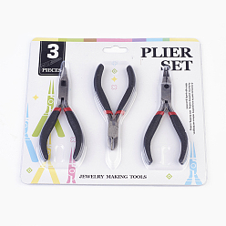 Black DIY Jewelry Tool Sets, Polishing Side Cutting Plies, Wire Cutter Pliers and Round Nose Pliers, Black, Gunmetal, 110~125x60mm, 3pcs/set