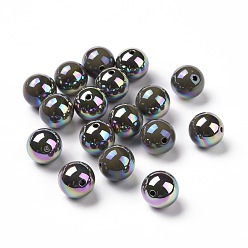 Dark Slate Gray ABS Plastic Beads, AB Color Plated, Round, Dark Slate Gray, 16x15mm, Hole: 2mm