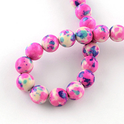 Magenta Dyed Natural Ocean White Jade Round Bead Strands, Magenta, 6mm, Hole: 1mm, about 62pcs/strand, 15.7 inch