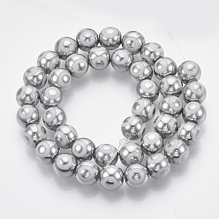 Silver Electroplate Glass Beads Strands, Round with Evil Eye Pattern, Silver, 8x7.5mm, Hole: 1.2mm, about 40pcs/strand, 12.2 inch