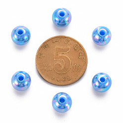 Deep Sky Blue Opaque Acrylic Beads, AB Color Plated, Round, Deep Sky Blue, 8x7mm, Hole: 2mm, about 1745pcs/500g
