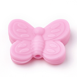 Rose Nacré Perles focales en silicone écologiques de qualité alimentaire, perles à mâcher pour les jouets de dentition, Diy soins infirmiers colliers faisant, papillon, perle rose, 20x25x6mm, Trou: 2mm