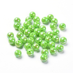 Yellow Green Eco-Friendly Poly Styrene Acrylic Beads, AB Color Plated, Round, Yellow Green, 8mm, Hole: 1mm, about 2000pcs/500g