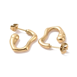 Golden Ion Plating(IP) 304 Stainless Steel Stud Earring for Women, Hook Shape, Golden, 20x15x3.5mm, Pin: 0.8mm