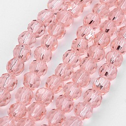 Pink Perles en verre transparentes , imitation de cristal autrichien, à facettes (32 facettes), ronde, rose, 8mm, Trou: 1mm, Environ 70~72 pcs/chapelet, 20~21 pouce