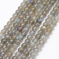 Labradorite Natural Labradorite Beads Strands, Round, 4~5mm, Hole: 1mm, about 88pcs/strand, 15.1 inch