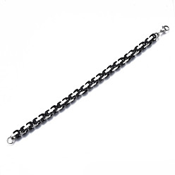 Black Two Tone 201 Stainless Steel Byzantine Chain Bracelet for Men Women, Nickel Free, Black, 8-5/8 inch(22cm)