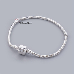Silver Brass European Style Bracelets Making, with Brass Clasps, Clasp without Logo, Silver Color Plated, 18cm(excluding the length of clasp), 3mm