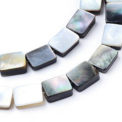 Coquillage Noir Brins de perles de coquille de lèvre noire naturelle, rectangle, 9.5~10x7.5~8x3~4mm, Trou: 0.5mm