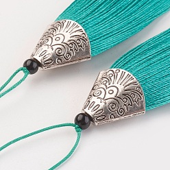 Turquoise Nylon Tassels Big Pendant Decorations, with CCB Plastic, Antique Silver, Turquoise, 85x20x10.5mm