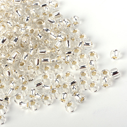 Clair Perles de verre mgb matsuno, perles de rocaille japonais, 6/0 argent perles de verre doublé rocailles de trous ronds de semences, clair, 3.5~4x3mm, trou: 1.2~1.5 mm, environ 140 pcs / boîte, poids net: environ 10 g / boîte