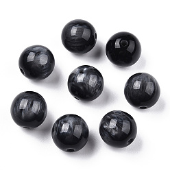 Noir Perles en résine, pierre d'imitation, ronde, noir, 12mm, Trou: 2mm