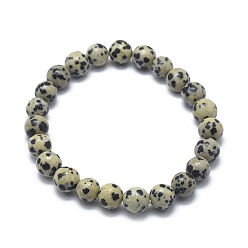 Dalmatian Jasper Natural Dalmatian Jasper Bead Stretch Bracelets, Round, 2 inch~2-3/8 inch(5~6cm), Bead: 5.8~6.8mm