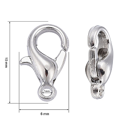 Platinum Zinc Alloy Lobster Claw Clasps, Parrot Trigger Clasps, Cadmium Free & Lead Free, Platinum, 10x6mm, Hole: 1mm