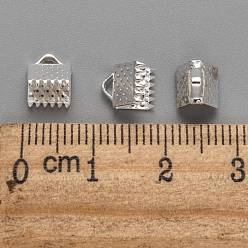 Silver Iron Ribbon Crimp Ends, Silver Color Plated, 6x7mm, hole: 2mm