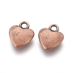 Red Copper Tibetan Style Alloy Charms, Red Copper, Cadmium Free & Nickel Free & Lead Free, Heart, about 12mm long, 10mm wide, 2.5mm thick hole: 2mm