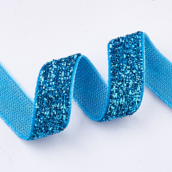 Bleu Ciel Foncé Ruban scintillant scintillant, ruban de polyester et nylon, bleu profond du ciel, 3/8 pouce (9.5~10 mm), environ 50 yards / rouleau (45.72 m / rouleau)