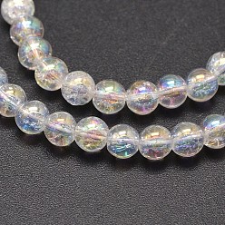Clear AB Electroplate Synthetic Crackle Quartz Bead Strands, Round AB Color Plated, Clear AB, 10mm, Hole: 1mm, about 40pcs/strand, 15.7 inch