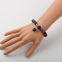 Améthyste Ensembles de bijoux naturels d'améthyste, bracelets et boucles d'oreilles, avec des perles en laiton d'écartement et crochets en laiton, 2 pouce (5.2 cm), 27mm