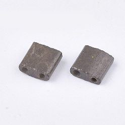 Gray 2-Hole Baking Paint Glass Seed Beads, Rectangle, Gray, 5x4.5~5.5x2~2.5mm, Hole: 0.5~0.8mm