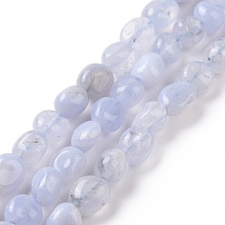 Chalcedony Natural Blue Chalcedony Beads Strands, Tumbled Stone, Nuggets, 5~12x4~9mm, Hole: 1mm, 15.7 inch~15.9 inch(40~40.5cm)