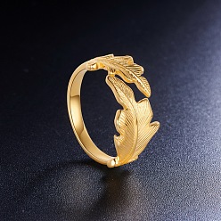 Золотой Shegrace потрясающие 925 кольцо из стерлингового серебра кольца манжеты, открытые кольца, с листьями, золотые, 18 мм