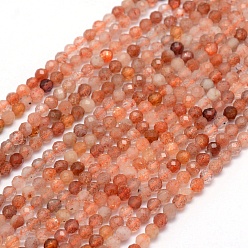 Sunstone Natural Sunstone Beads Strands, Faceted, Round, 3mm, Hole: 0.5mm, about 113pcs/strand, 15.35 inch(39cm)